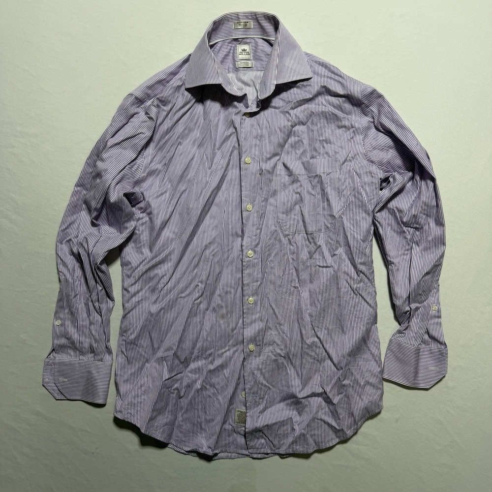 Peter Millar Nanoluxe Easycare Dress Shirt 15.5 Regular Purple Stripe Cotton
